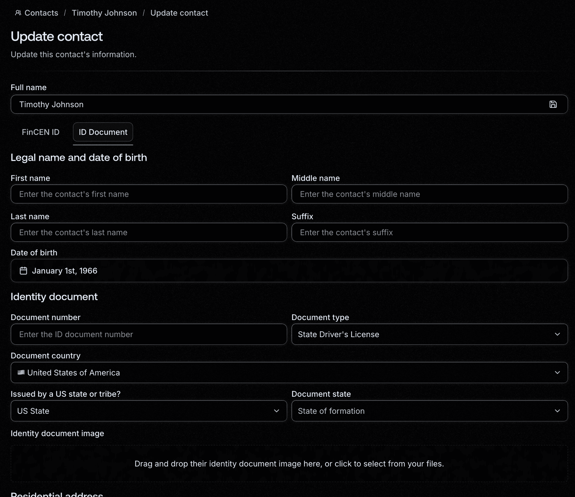 Update identity information